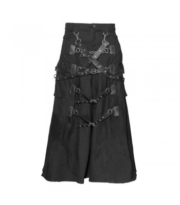 Men Gothic Cyberpunk Bondage Skirt | Long Black Alternative Clothing